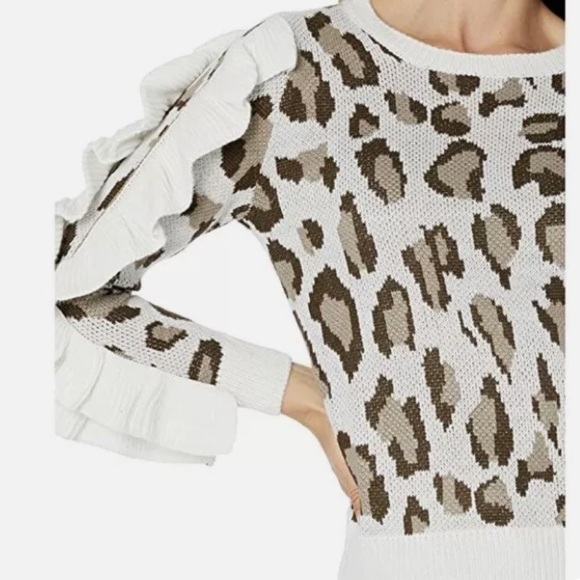 EUC Chaser Ruffle Sleeve Leopard Print Sweater Size XS - Picture 3 of 10